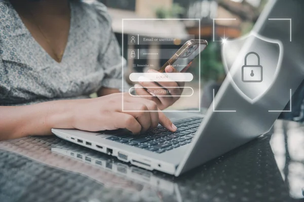 Zabezpečení Přístupu Osobním Údajům Technologie Pro Podnikové Finance Business Woman — Stock fotografie