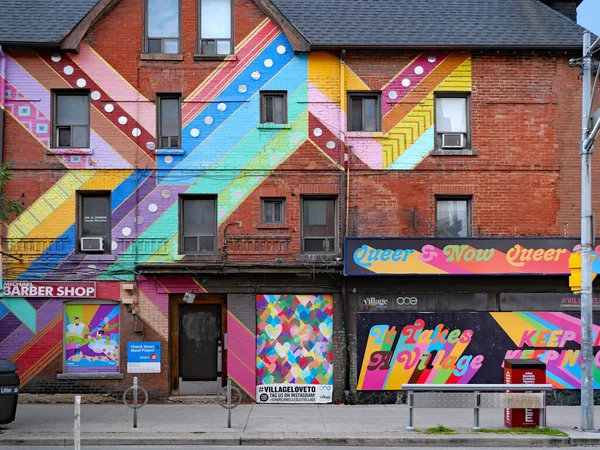 Торонто Канада Красочная Окрашенная Цвета Радуги Стена Районе Гей Деревни — стоковое фото
