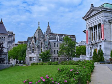 Montreal - Mayıs 2015: Mcgill Üniversitesi Merkez Kampüsü içerir eski Gotik taş binalar ve Doğa Tarihi Müzesi.