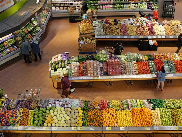 Fresh Fruit Vegetable Department Large Modern Supermarket — Stock Photo, Image