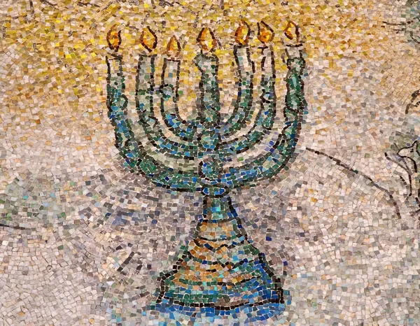 Menorah Storico Simbolo Religioso Ebraico Della Luce Raffigurato Mosaico Chagall — Foto Stock