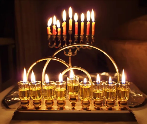 Chanukka Lichter Öllampe Und Kerzen — Stockfoto