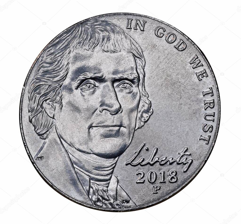 United States nickel with Thomas Jefferson