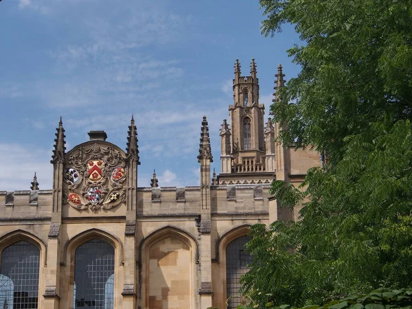 Oxford University, college building with crests