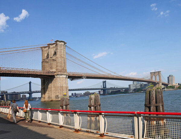View of Brooklyn Bridge from East River promenade