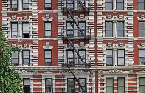 Façades Immeuble Appartements New York Avec Échelles Évacuation Incendie Externes — Photo