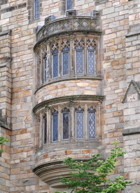 Yale Üniversitesi 'nin kurşunlu cam oriel pencereleri.