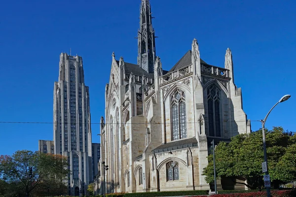 Pittsburgh Noviembre 2019 Campus Universidad Pittsburgh Con Catedral Aprendizaje Capilla — Foto de Stock