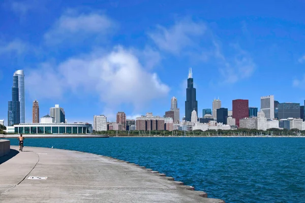 Chicago Lakefront Fietspad Met Uitzicht Skyline Van Het Centrum — Stockfoto