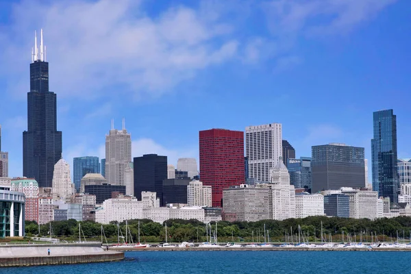 Chicago Jezera Rekreační Stezka Výhledem Centrum Panorama — Stock fotografie