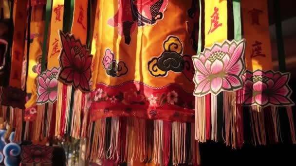 Curtains Chinese Temple Decorative Piece Material Flowers Colors Front Chinese — 图库视频影像