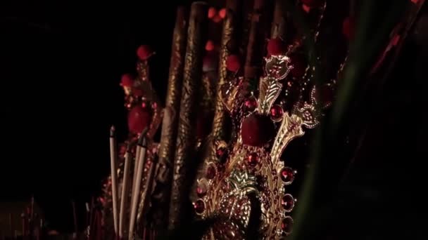 Golden Decoration Altar Temple Some Incense Sticks Chinse Temple Video — Vídeo de Stock