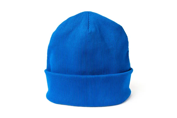 Elektrisk Blå Mössa Hatt Tillverkad Naturliga Eko Tyg Ribbad Isolering — Stockfoto