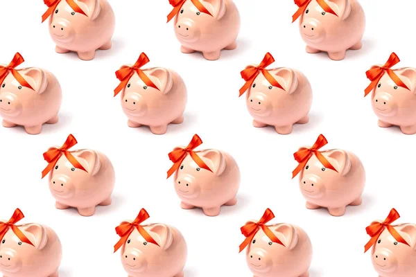 Pattern Pink Piggy Bank Red Bow Ear Saving Money Concept — Stock Photo, Image