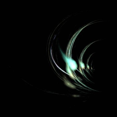 Siyah arkaplan, fraktal grafikler üzerinde parlayan grafik soyut çizimi