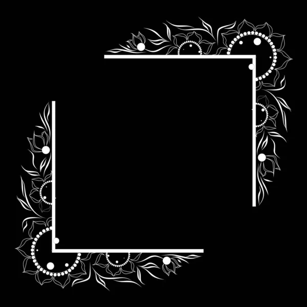 Marco Gráfico Blanco Negro Patrón Floral Vector — Archivo Imágenes Vectoriales