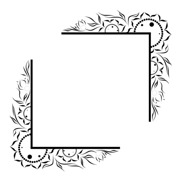 Siyah ve beyaz grafik çerçeve, çiçek deseni, vektör