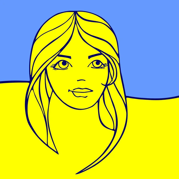 Linjära Kvinnliga Porträtt Bakgrunden Den Ukrainska Flaggan — Stock vektor