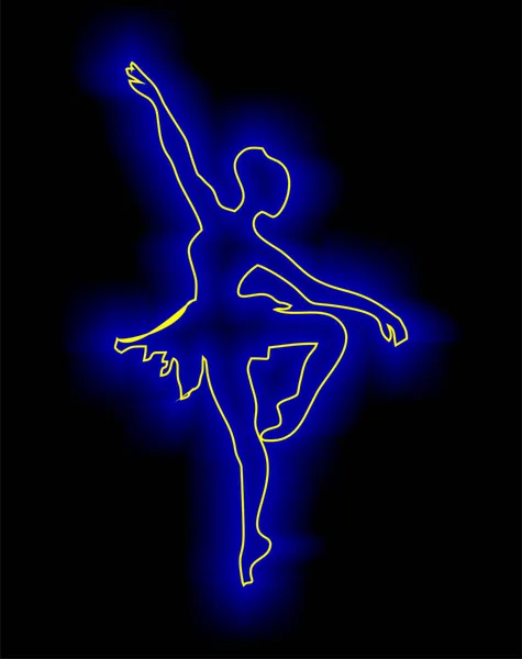黑色背景上芭蕾舞演员的等高线黄色图画 蓝色光芒 — 图库矢量图片