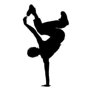 Beyaz arka planda dans eden bir adamın siyah silueti, grafikler, taslak