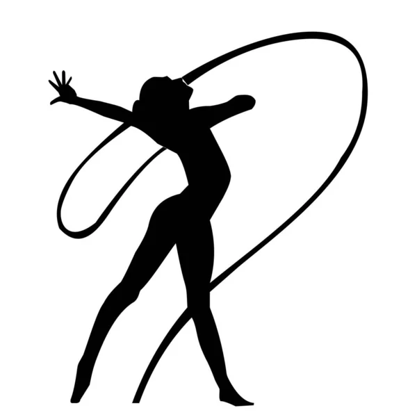 带白色背景 轮廓的T级女子体操运动员的黑色轮廓 — 图库矢量图片