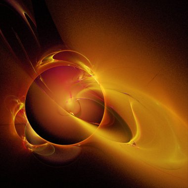 Siyah zemin, yıldız sistemi, renk grafikleri, arkaplan, tasarım üzerinde sarı-sıcak bir gezegenin fantastik uzay çizimi