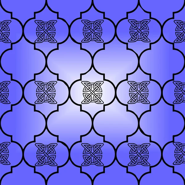 Bushy Black Geometric Pattern Blue Background Tile Symmetrical Repeat Pattern — Stock Vector