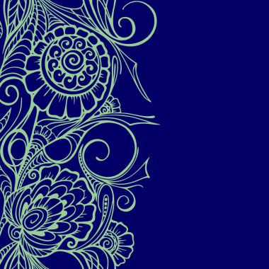 Mavi arkaplanda mavi dikişsiz çiçek kenarı, çiçekli grafik tekrarlama tasarım ögesi, doku, desen