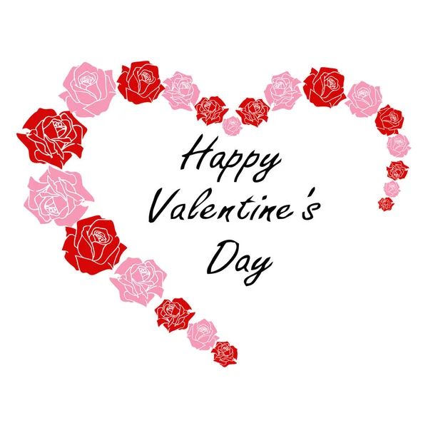 Beyaz arkaplanda pembe ve kırmızı güllerden oluşan bir tebrik kartı ve metin, sevgililer günü kartı, tasarım