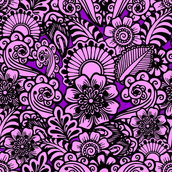 Seamless Black Graphic Pattern Purple Background Oriental Motifs Texture Design — Vector de stock