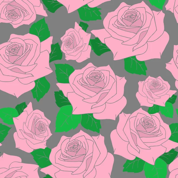 Pink Roses Seamless Pattern Gray Background Texture Repeating Pattern Design — Vettoriale Stock