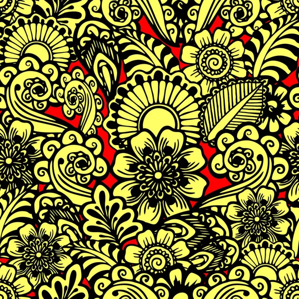Seamless Black Graphic Pattern Yellow Background Oriental Motifs Texture Design — Vector de stock