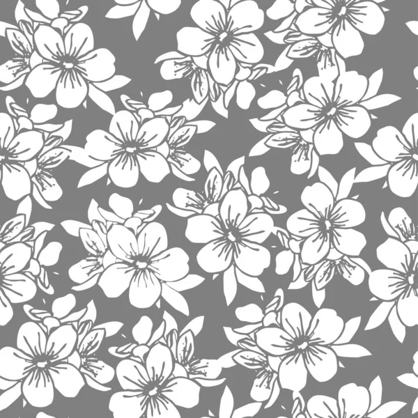 Seamless Floral Pattern White Flowers Gray Background Texture Repeat Pattern — 图库矢量图片