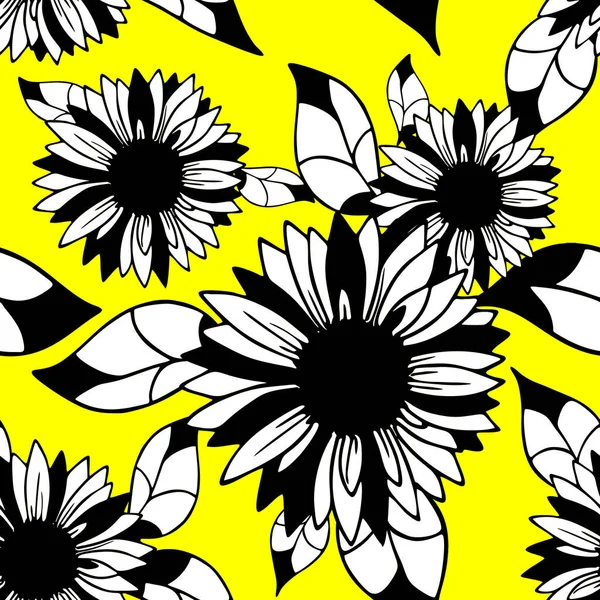 Bright Seamless Background Large Black White Inflorescences Yellow Background Texture — Stock vektor