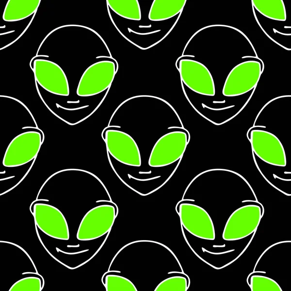 Seamless Symmetrical White Green Pattern Close Humanoid Face Black Background — Vettoriale Stock