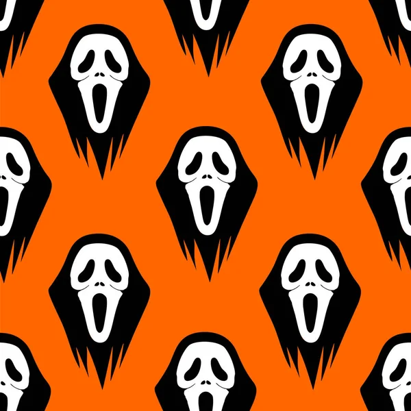 seamless graphic black and white pattern mask scream on orange background, texture, design