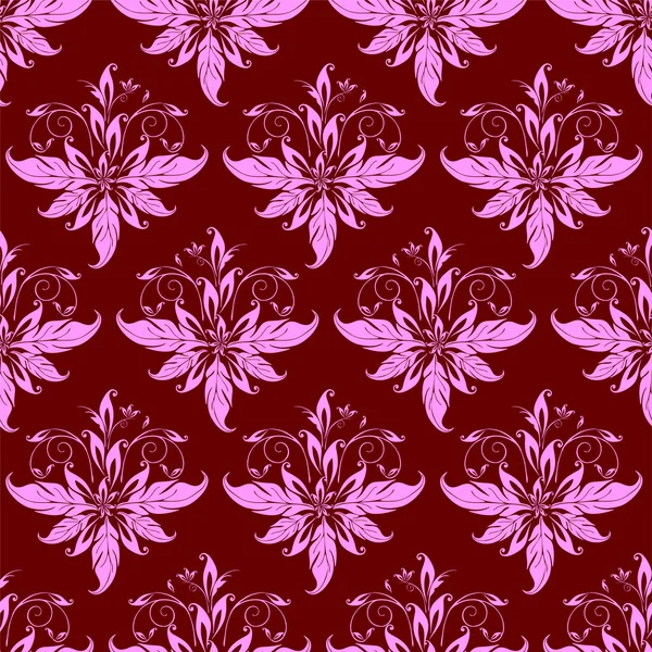 Seamless Graphic Pink Pattern Burgundy Background Floral Ornament Tile Texture — Vector de stock
