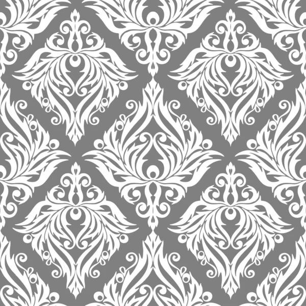 seamless graphic pattern, floral white ornament tile on gray background, texture, design