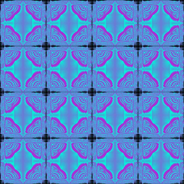 Symmetrical Seamless Contour Graphic Pattern Blue Flowers Blue Background Texture — Stock Photo, Image