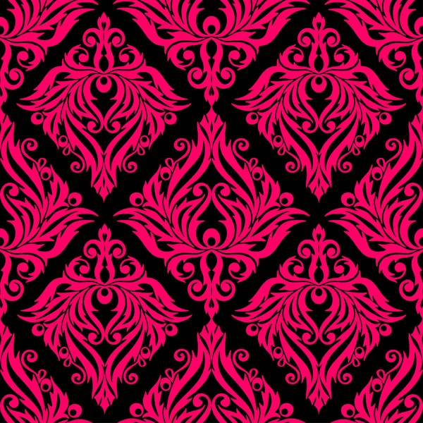 Seamless Graphic Pattern Floral Scarlet Ornament Tile Black Background Texture — 图库矢量图片