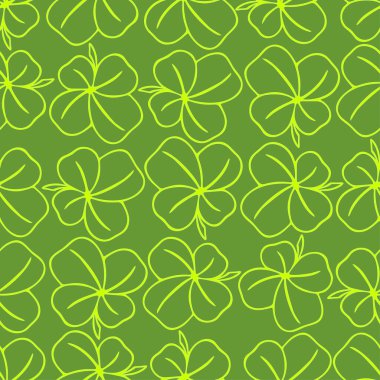 Yeşil tonlarda dört yapraklı yoncanın kusursuz simetrik deseni, iyi şans, doku, tasarım için desen
