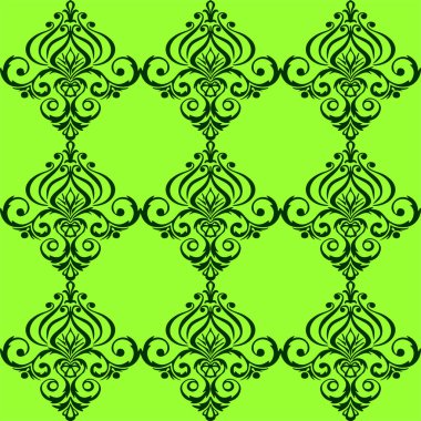 seamless graphic pattern, floral green ornament tile on olive background, texture, design