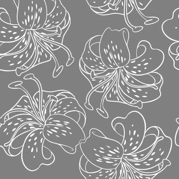 Gray White Seamless Floral Asymmetric Pattern Monochrome Repeat Pattern Texture — Vetor de Stock