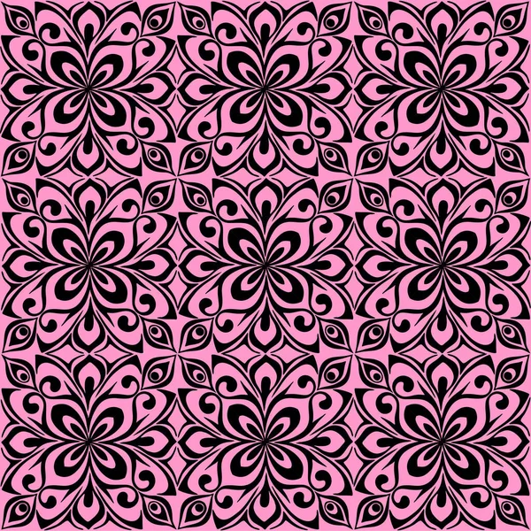 Seamless Graphic Pattern Floral Black Ornament Tile Pink Background Texture — Wektor stockowy