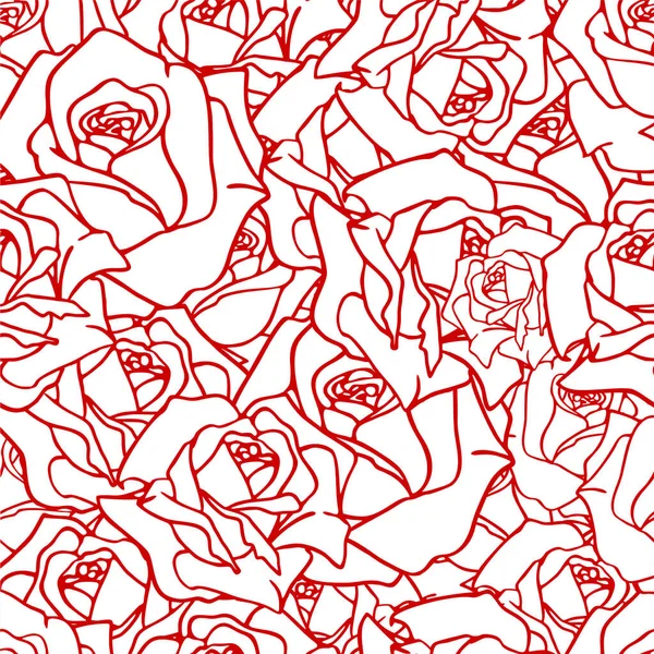 Seamless Abstract Red Contour Pattern Rosebuds White Background Texture Design — Vetor de Stock