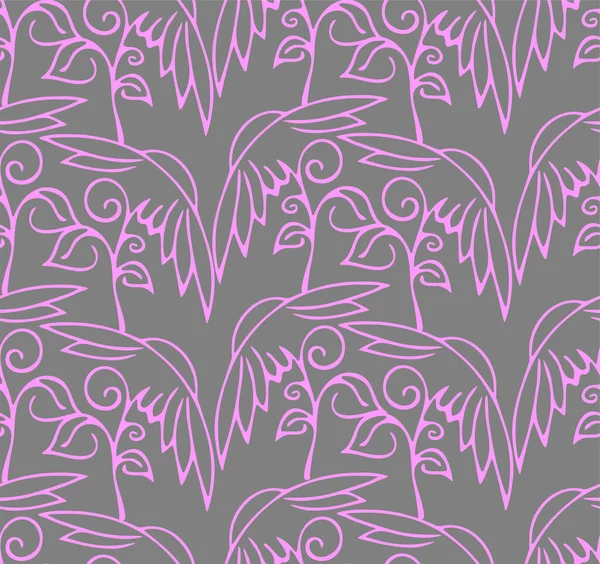 Seamless Floral Pattern Pink Contour Flowers Gray Background Texture Repeat — Stockový vektor