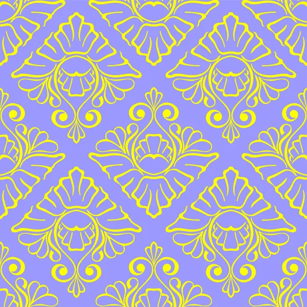 Seamless Graphic Pattern Floral Yellow Ornament Tile Blue Background Texture — Image vectorielle