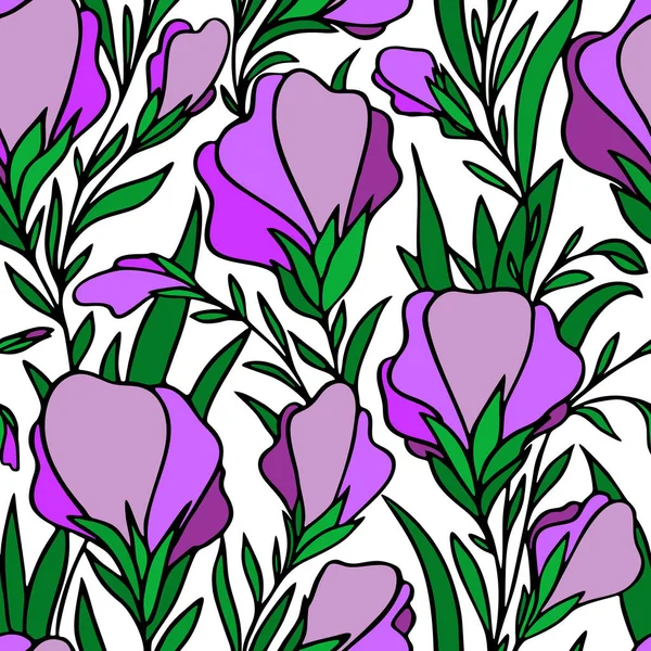 Art Seamless Pattern Large Purple Buds White Background Bright Floral — Foto Stock