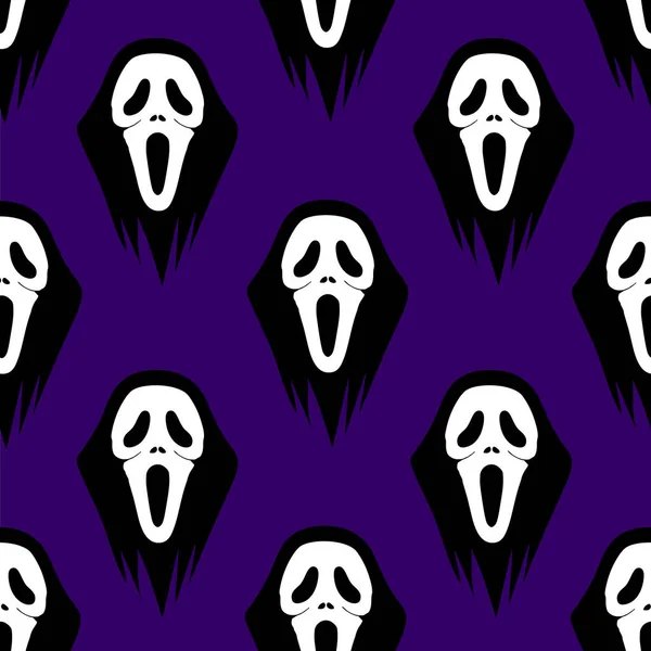 Seamless Graphic Black White Pattern Mask Scream Purple Background Texture — Archivo Imágenes Vectoriales
