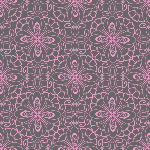 Eamless Graphic Pattern Floral Pink Ornament Tile Gray Background Texture — Image vectorielle